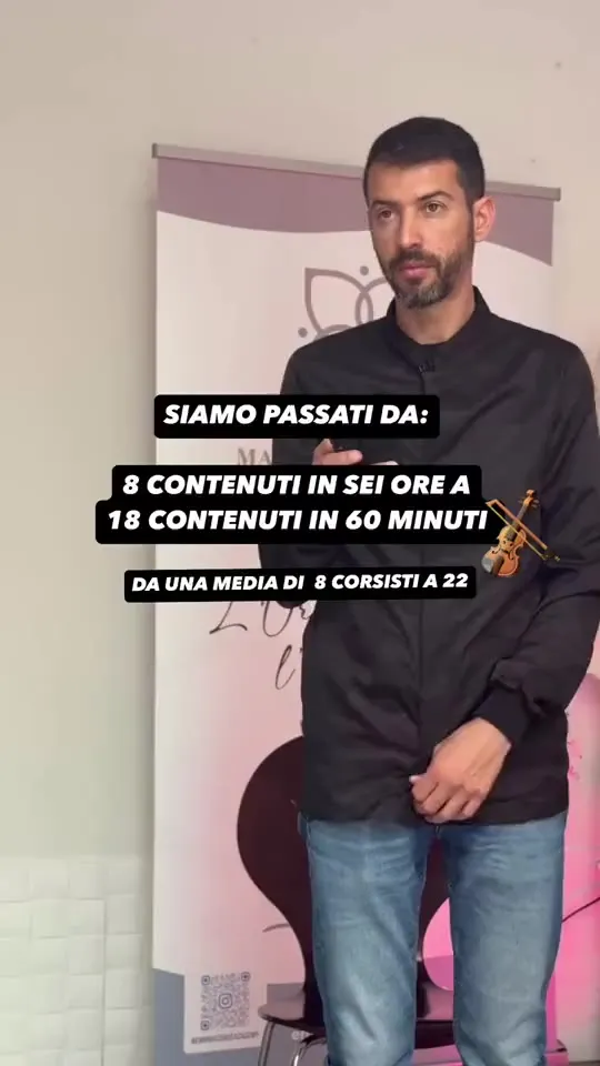 Federico della EMW Massage Academy, con i risultati in sovrimpressione: da una media di 8 corsisti a 22